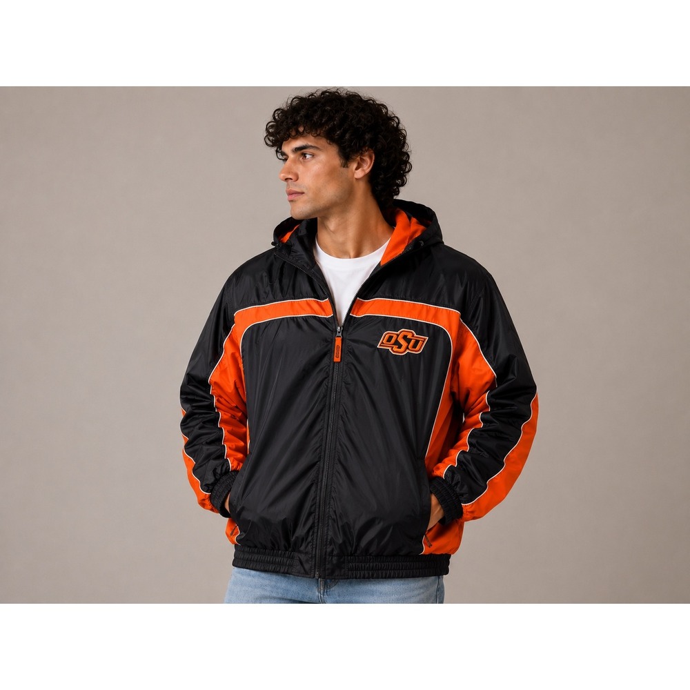 G-III Oklahoma State University OSU Cowboys Hooded Jacket Mens XL Grey Orange |J